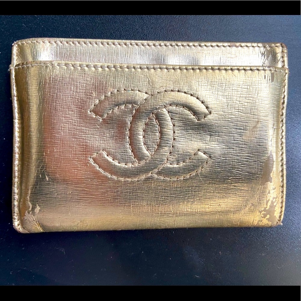AUTHENTIC CHANEL metallic credit card holder
